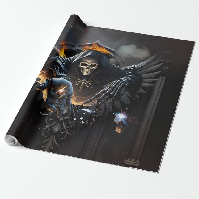 Ben och magi, skelett med den mystiska dice. presentpapper (Utrullad)