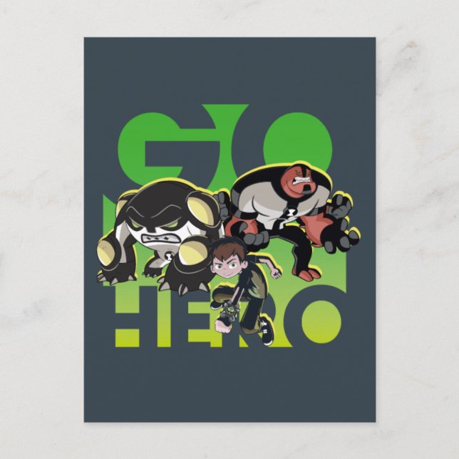 Ben Tennyson, Cannonbolt och Fyra Armar - Go Hero Inbjudan Vykort (Framsida)