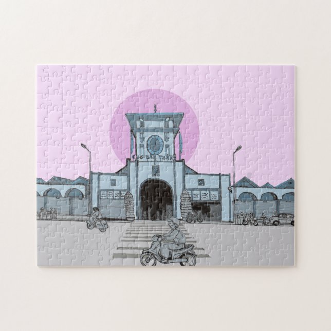 Ben Thanh Market Saigon Vietnam Illustration Pussel (Horisontell)