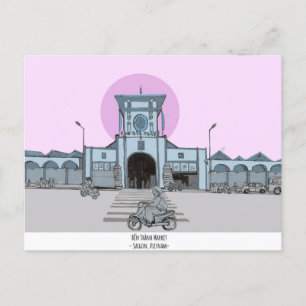 Ben Thanh Market Saigon Vietnam Illustration Vykort