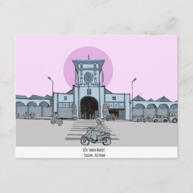 Ben Thanh Market Saigon Vietnam Illustration Vykort (Framsida)