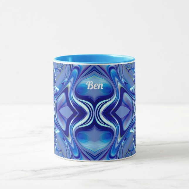BEN ~ Zany 3D Fractal ~ Shades of Blue Mugg (Center)