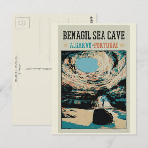Benagil sea cave illustration Algarve Portugal Vykort
