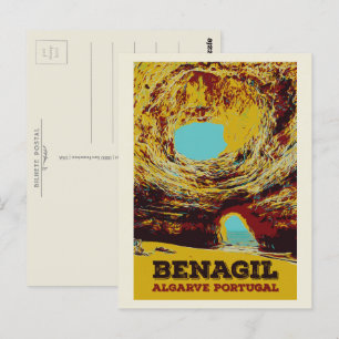 Benagil sea cave illustration Algarve Portugal Vykort