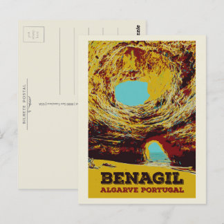 Benagil sea cave illustration Algarve Portugal Vykort
