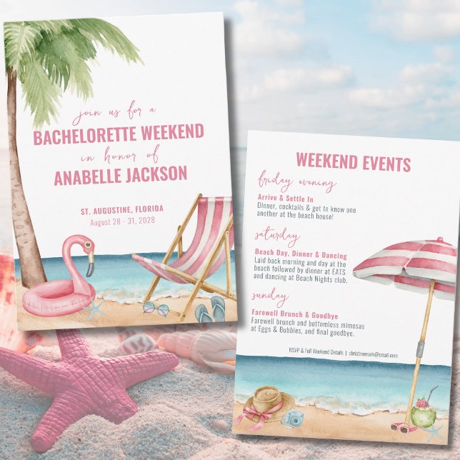 Benämning Bachelorette Helg Inbjudningar (Watercolor Beach Destination Bachelorette Weekend Invitation)