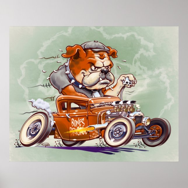 Benbrigaden - Bulldog i Hot rod - Tecknad - Poster (Framsidan)