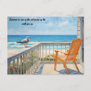 Bench Beach Bird på sommaren Vykort