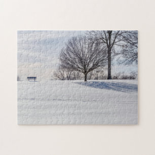 Bench på Snö täckt Backe Pussel