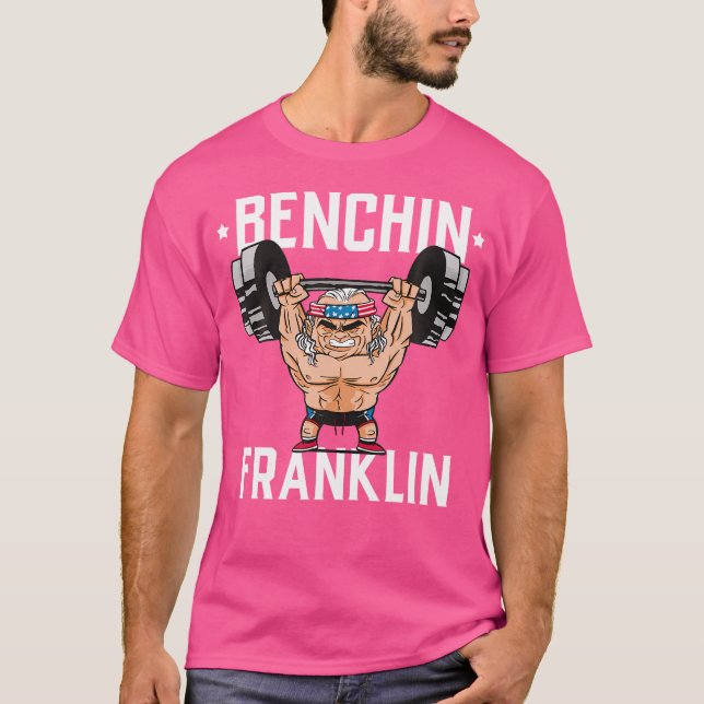 Bench Press Gym Muscle Bodybuilding Benjamin Frank T Shirt (Framsida)