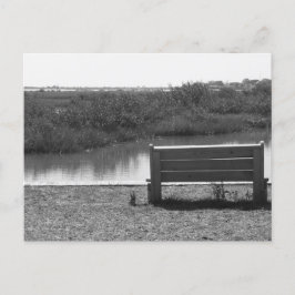 Bench vid flodens svarta och vita bild vykort