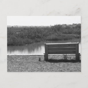 Bench vid flodens svarta och vita bild vykort