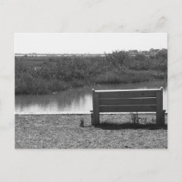 Bench vid flodens svarta och vita bild vykort