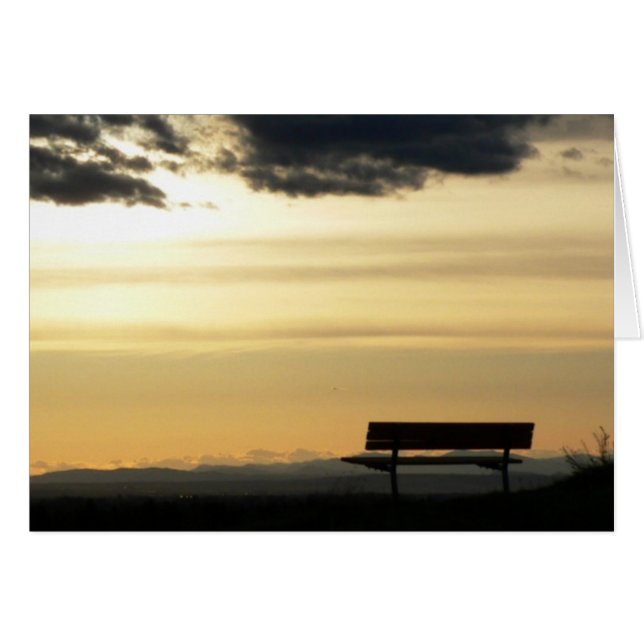 Bench vid solnedgång hälsningskort (Framsidan Horizontal)