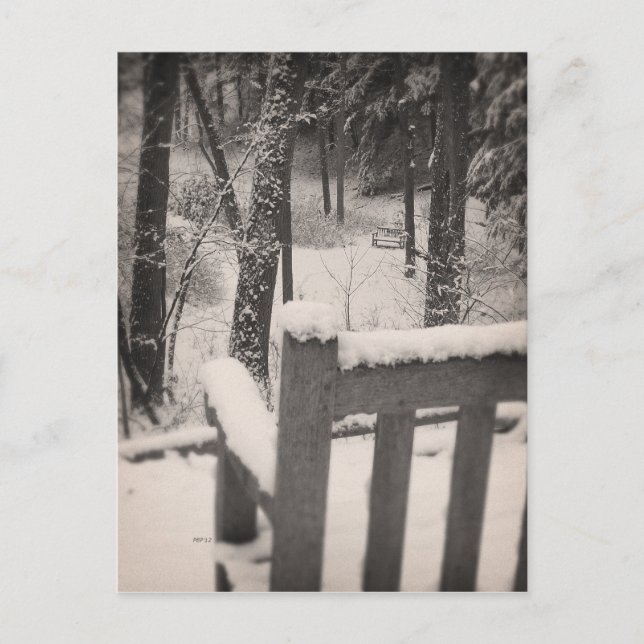 Benches som omfattas av snö vykort (Framsida)