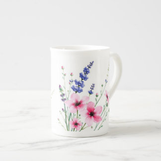 BenChina Mugg - Rosa och Lila blommor Benporslin Mugg