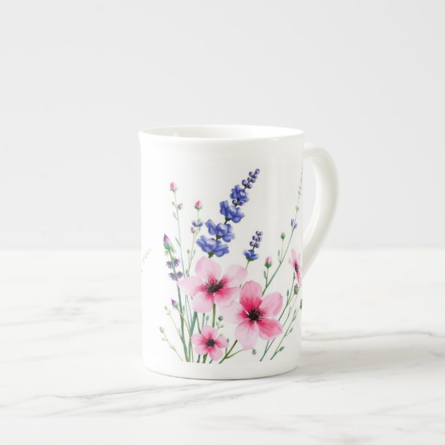 BenChina Mugg - Rosa och Lila blommor Benporslin Mugg (Framsida höger)