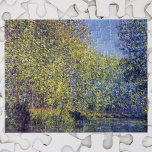 Bend in Epte River nära Giverny av Claude Monet Pussel<br><div class="desc">Bend in Epte River nära Giverny (1888) av Claude Monet är en vintage imponerande bra konsthantmålning med träd på Epte-flodens sida i Normandie, Frankrike på en vacker solnydag. Om konstnären: Claude Monet (1840-1926) var en av grundarna av den Fransk målningsrörelsen och de flesta av hans målningar var "en plein luft"...</div>