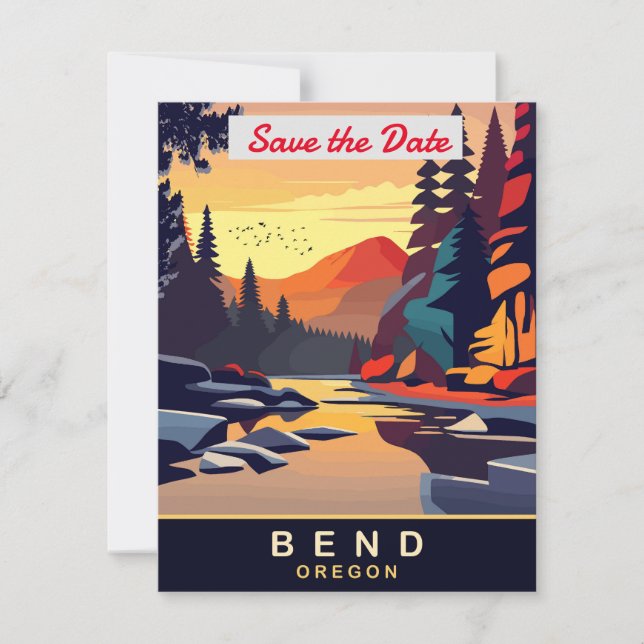 Bend Oregon Berg Flod Bröllopsinbjudan Spara Datumet (Framsida)
