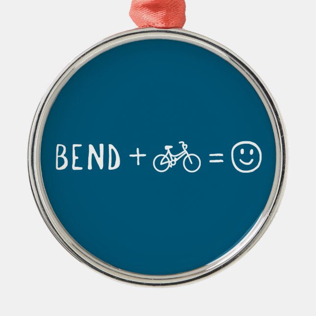 Bend Oregon Plus Cyklar Gör Dig Glad Julgransprydnad Metall (Framsidan)