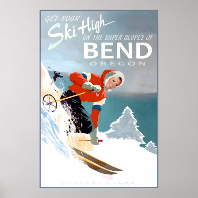 Bend Oregon Resoreraffisch Snö Skidor Cascade Rang Poster (Framsidan)