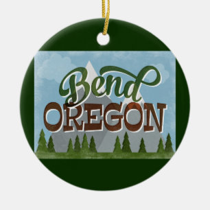 Bend Oregon Roligt Retro Snowy Mountains Julgransprydnad Keramik