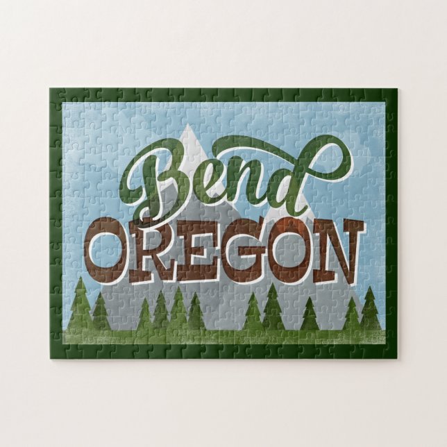 Bend Oregon Roligt Retro Snowy Mountains Pussel (Horisontell)