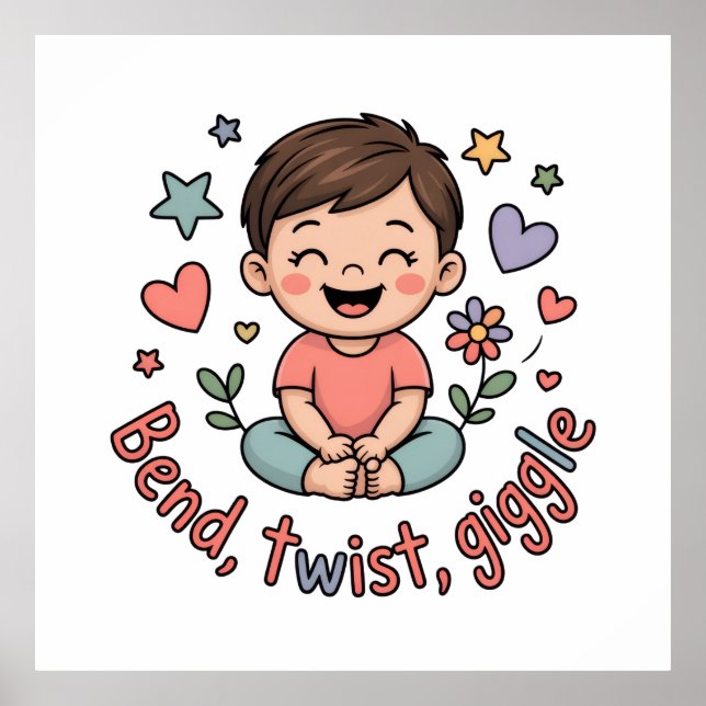 Bend twist giggle cute yoga kid poster (Framsidan)