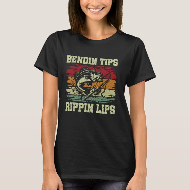 Bendin Tips Rippin Läppar Bass Fisherman Bas T Shirt (Framsida)