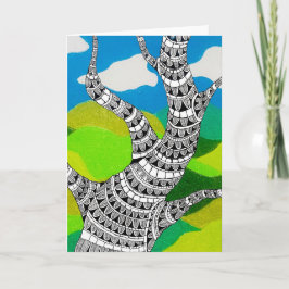 Bendy Tree Design Clouds Grassy Landscape Card Kort