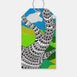 Bendy Tree Design Clouds Grassy Landscape Presentetikett