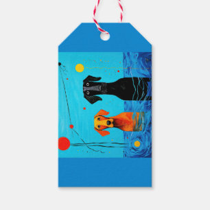 Beneath the Blue Horizon - Surreal Färgglada Hund Presentetikett