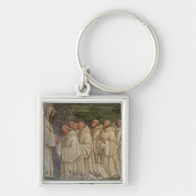 Benedictinemunkar, från livet av St. Benedict ( Fyrkantig Silverfärgad Nyckelring (Framsidan)