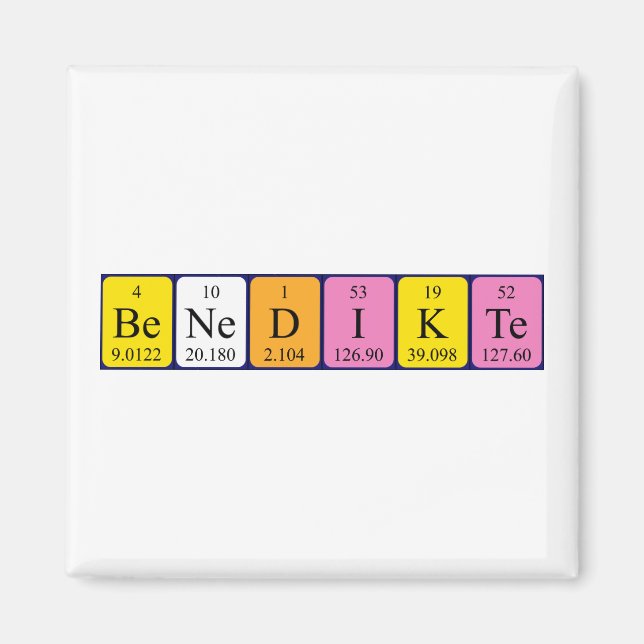 Benedikte periodiskt återkommande bord namn magnet (Framsidan)