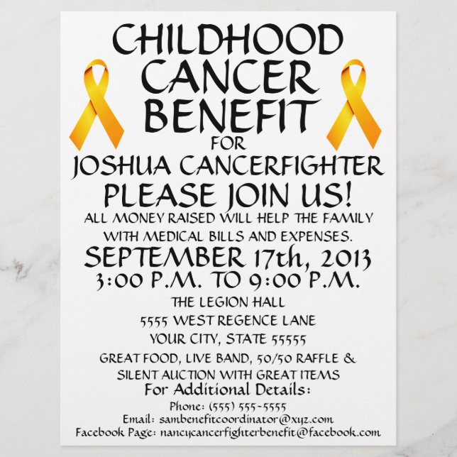 Benefit Flyer för barncancer (Framsidan)