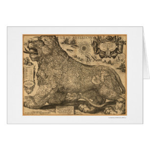 Benelux Leo Belgicus karta av Europa 1611 Hälsningskort