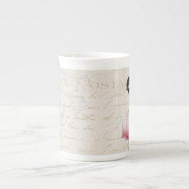 Benfärgad China Vintage vattenfärgsfågel med blomm Benporslin Mugg