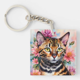 Bengal Cat Blommigt Watercolor Art