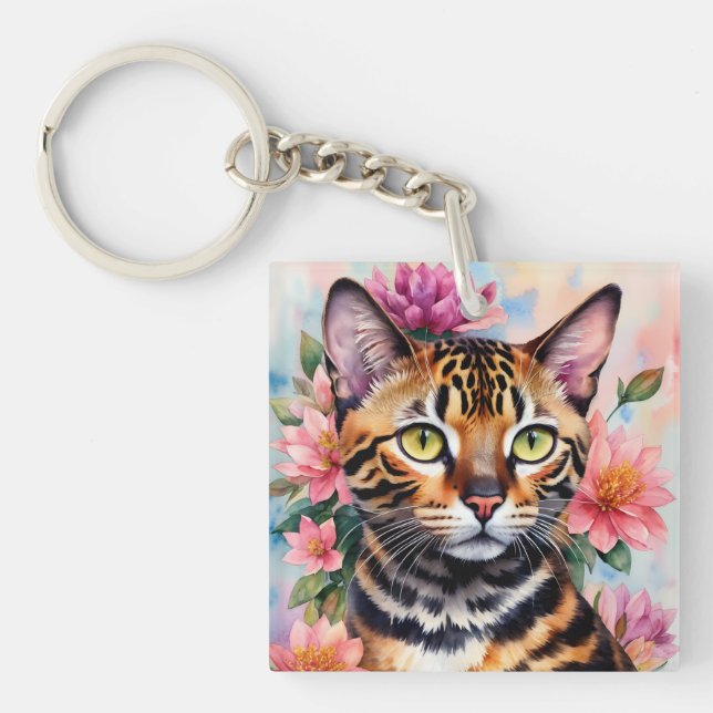 Bengal Cat Blommigt Watercolor Art (Framsidan)