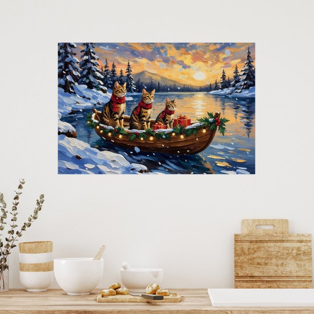 Bengal Cat Christmas Boat Holiday Poster (Kök)