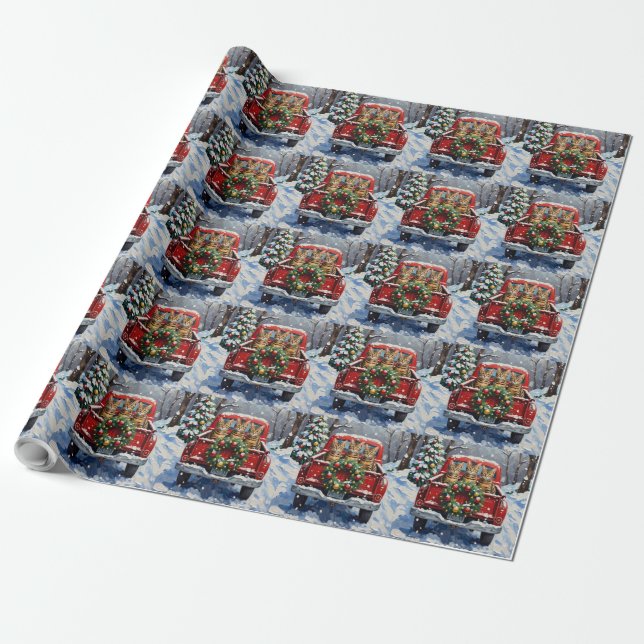 Bengal Cat Christmas Red Truck Holiday Presentpapper (Utrullad)