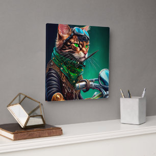 Bengal Cat-cykel St. Patrick's Day Fyrkantig Klocka