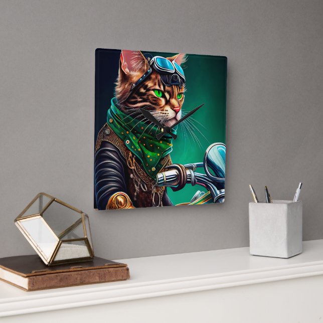Bengal Cat-cykel St. Patrick's Day Fyrkantig Klocka (Kontor)