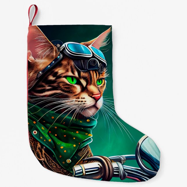 Bengal Cat-cykel St. Patrick's Day Liten Julstrumpa (Framsidan)