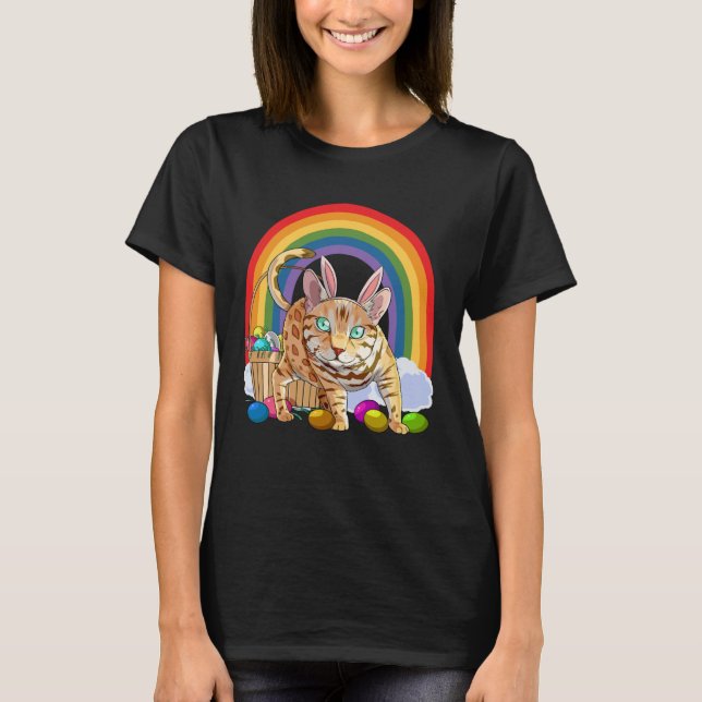 Bengal Cat Easter Eggs Bunny Rabbit T Shirt (Framsida)