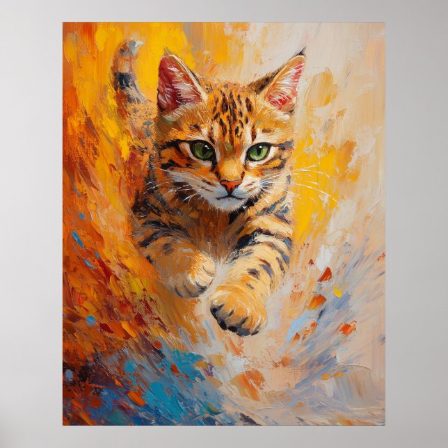 Bengal Cat, Feline Flight in a Forest of Fire Poster (Framsidan)