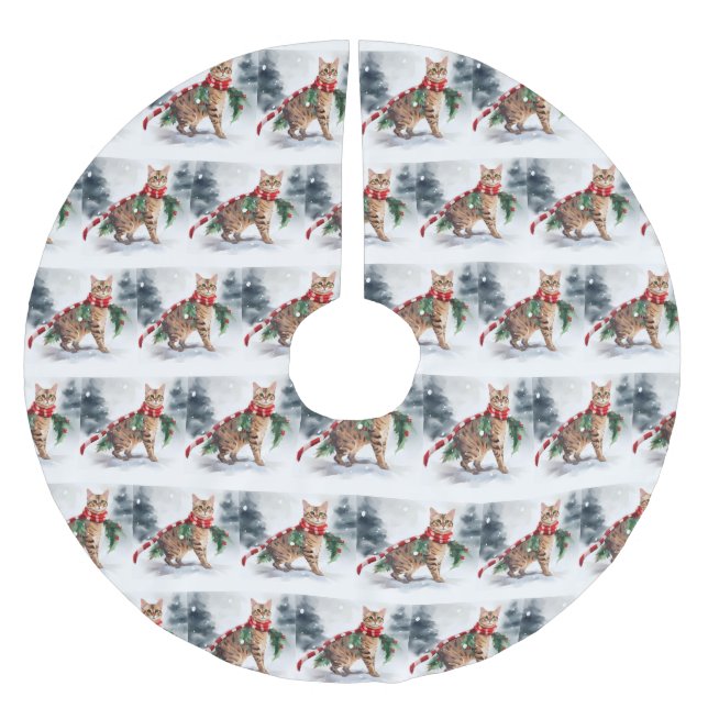 Bengal Cat i julen i Snö Julgransmatta Borstad Polyester (Framsidan)