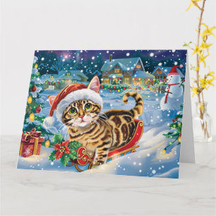 Bengal Cat i Sleigh Snö jul Kort