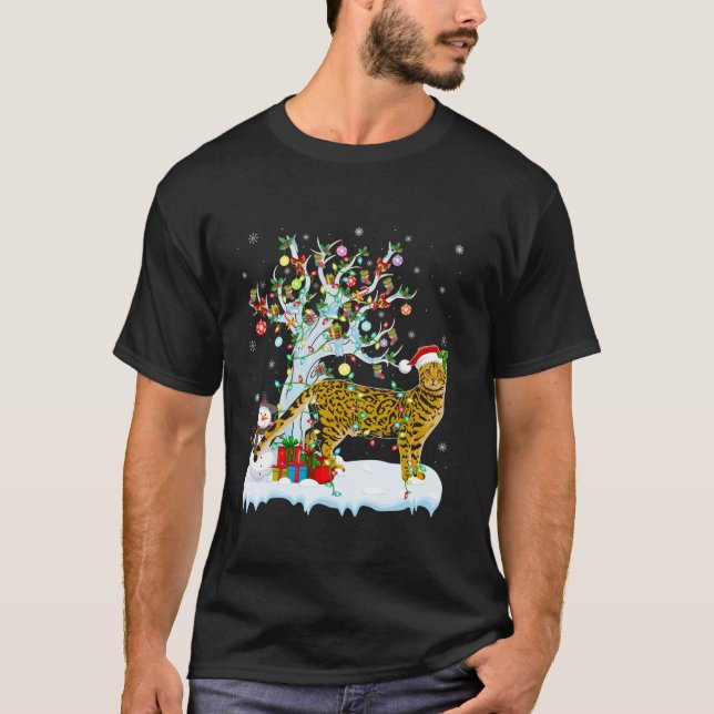 Bengal Cat Julafton Lighting Träd Santa Hat Bengal T Shirt (Framsida)