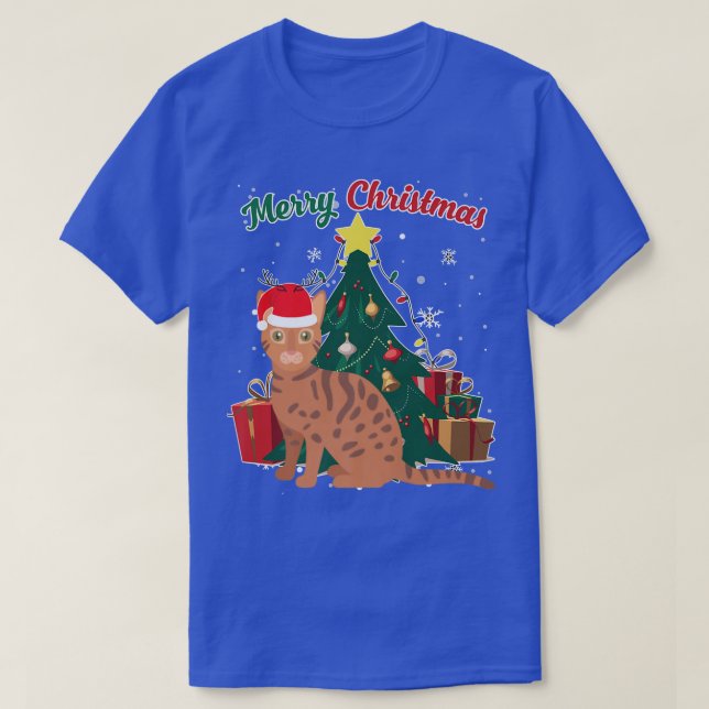 Bengal Cat Julgran Snö Flakes Julafton T Shirt (Design framsida)